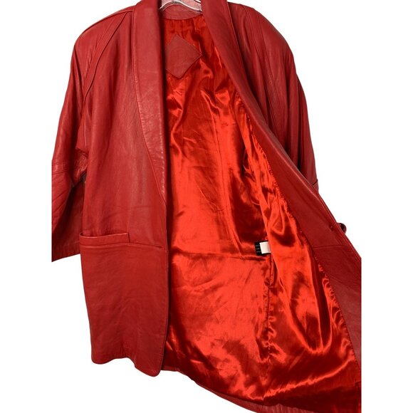 Rare Vintage Jacqueline Ferrar 80s Womens Red Buttery Leather Coat S/M - Picture 3 of 12